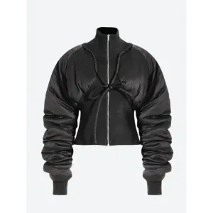 High Neck Puffer Jacket with Zip Fastening and Lace-Up Detail