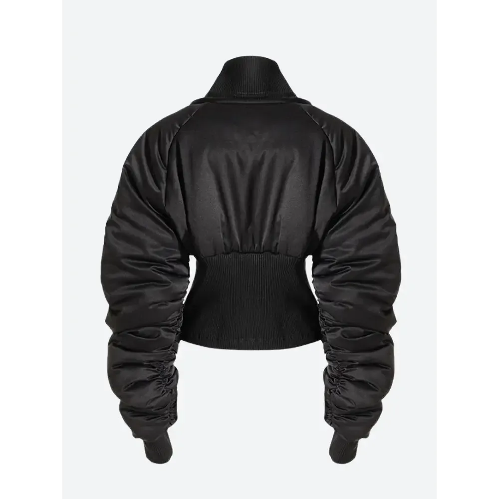 High Neck Puffer Jacket with Zip Fastening and Lace-Up Detail