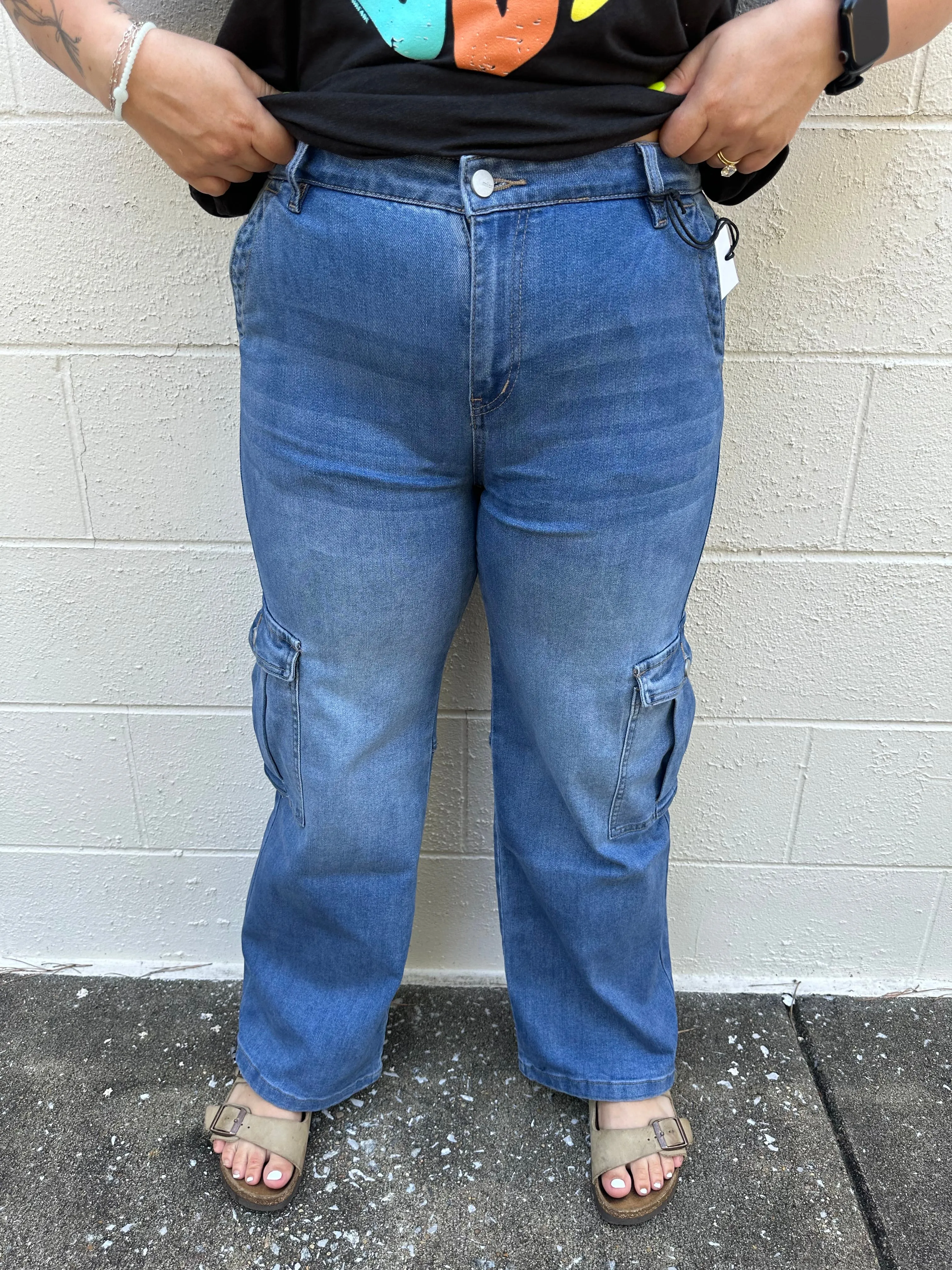 High Rise Cargo Jean with Drawstring Hem by MICA (28" inseam)