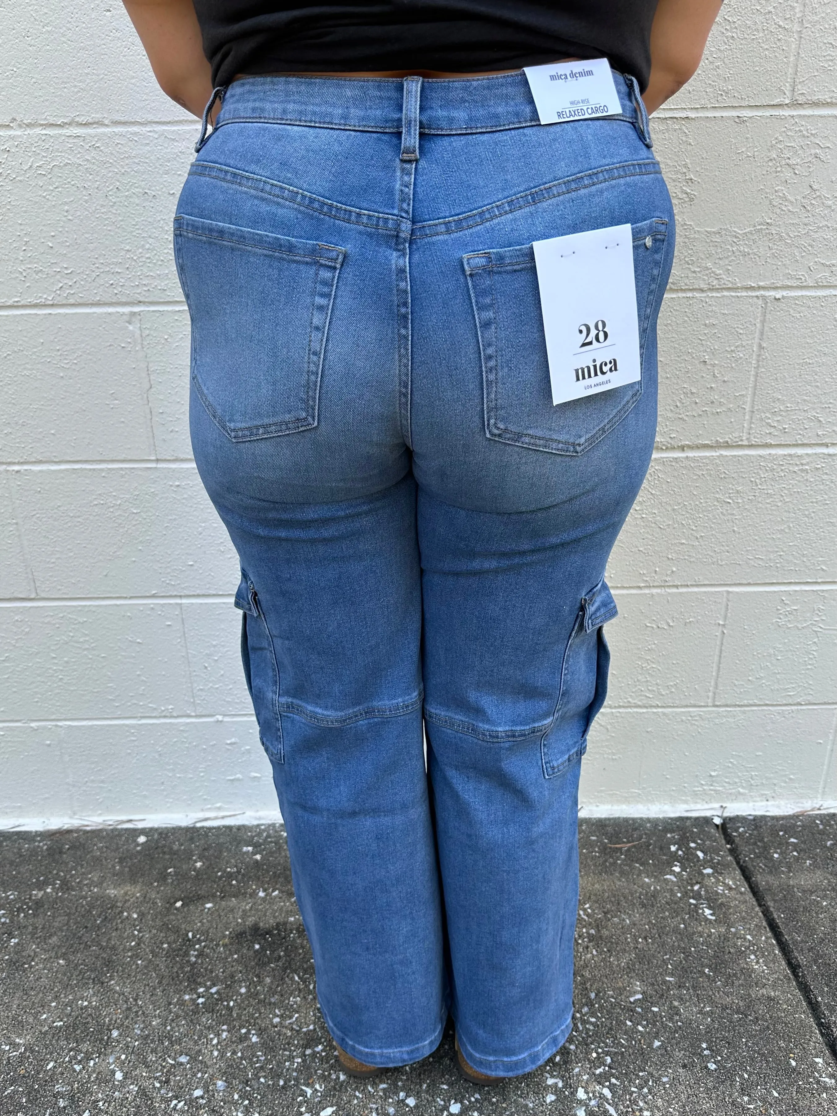 High Rise Cargo Jean with Drawstring Hem by MICA (28" inseam)