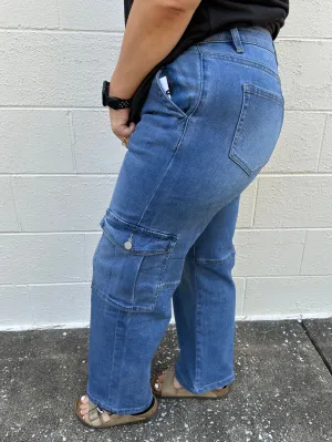 High Rise Cargo Jean with Drawstring Hem by MICA (28" inseam)