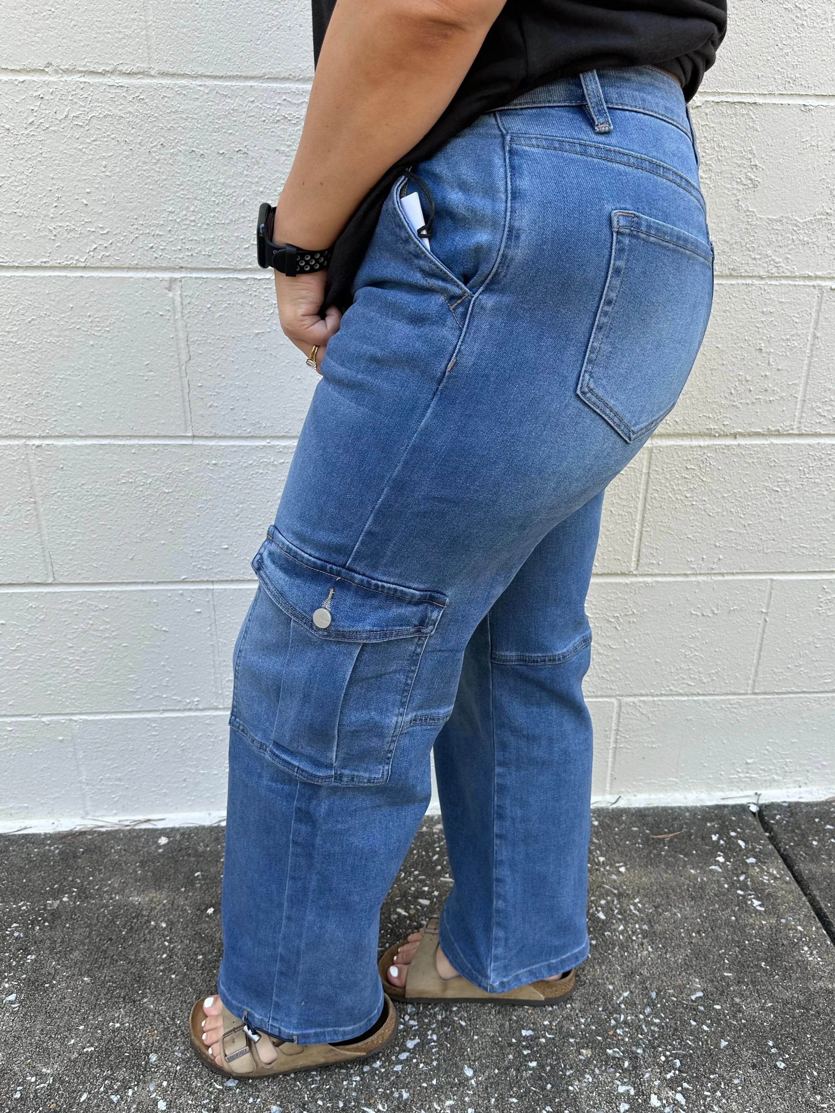 High Rise Cargo Jean with Drawstring Hem by MICA (28" inseam)
