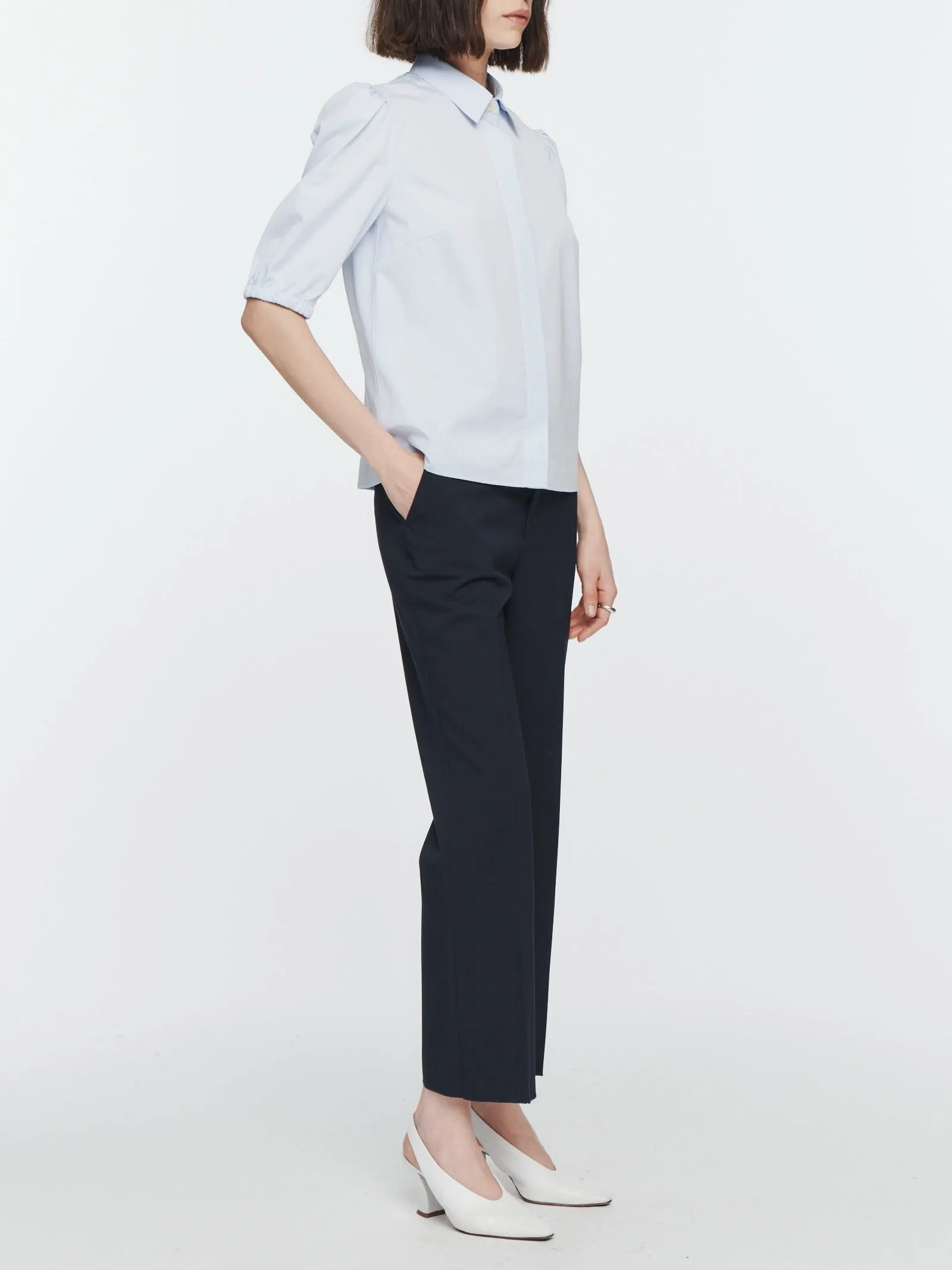 High Waisted Crop Trouser in Midnight Navy