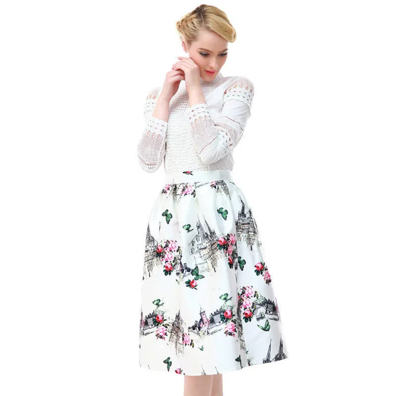High Women Skirt Fashion Yellow Lemon Print Ball Gown Pleated High Waist Midi Skirt Women Saia S-XL