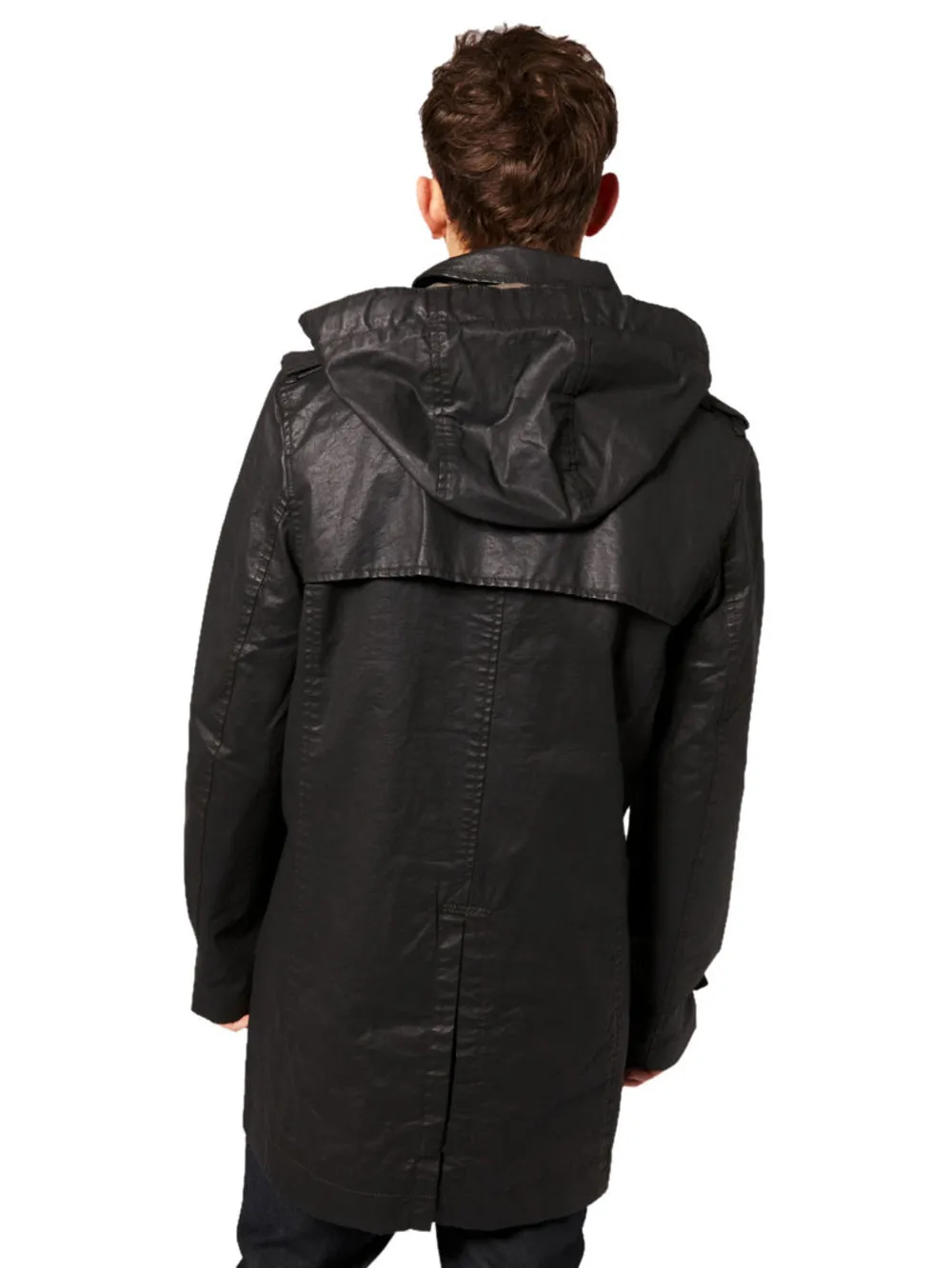 Hooded Cape Style Leather Coat for Men