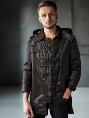 Hooded Cape Style Leather Coat for Men