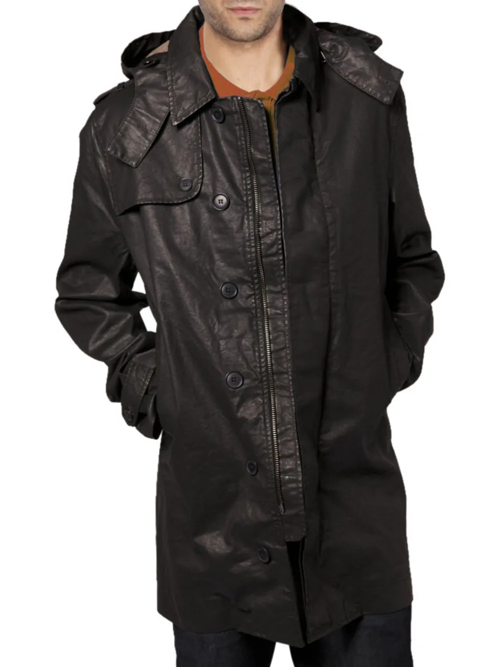 Hooded Cape Style Leather Coat for Men