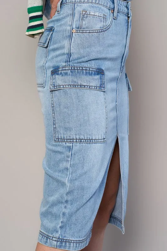 Insane Gene HIGH RISE FRONT SLIT CARGO SKIRT