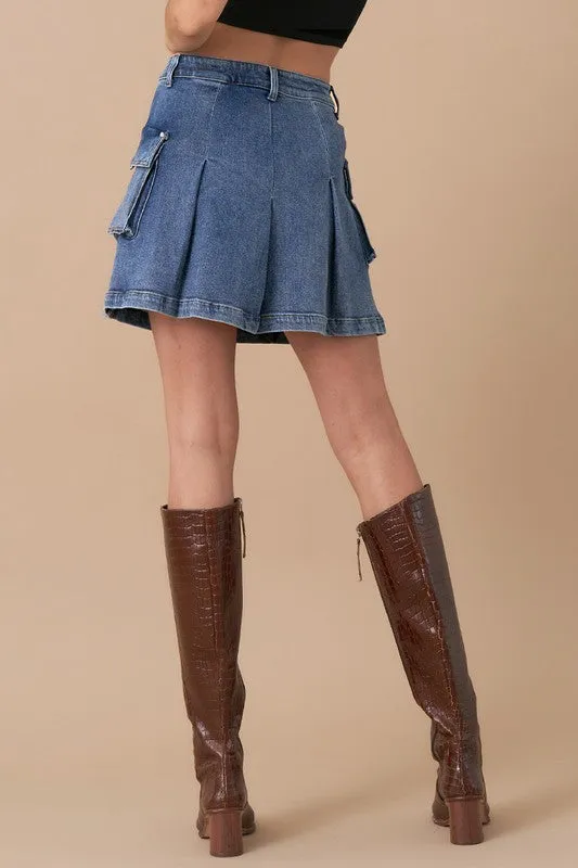 Insane Gene PLEATED CARGO DENIM MINI SKIRT