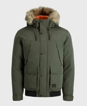 Jack Jones Winner Fur Bomber Jacket Khaki Green