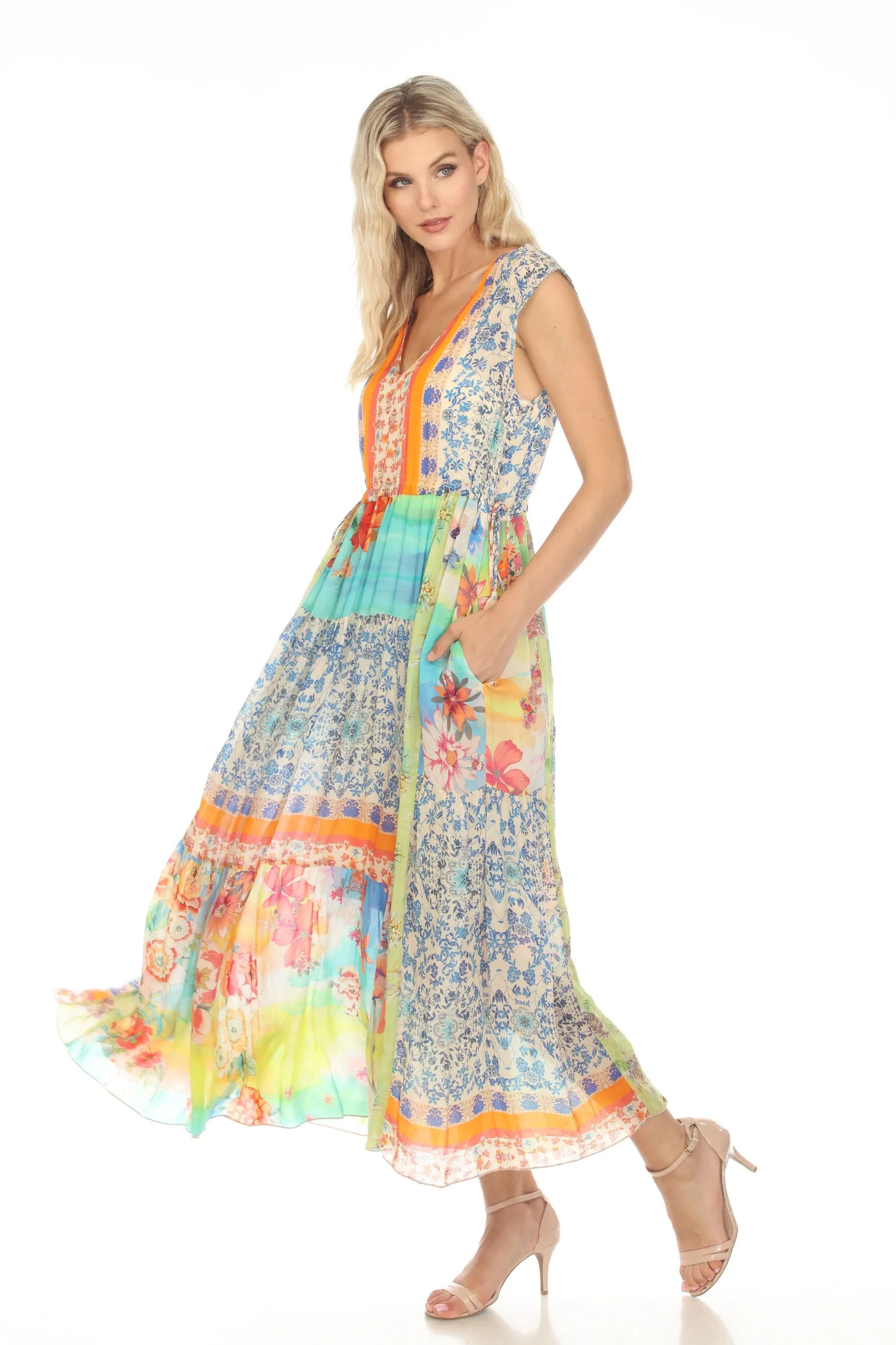 Johnny Was Lylarae Natania Patchwork Maxi Slip Dress Boho Chic C37323B4