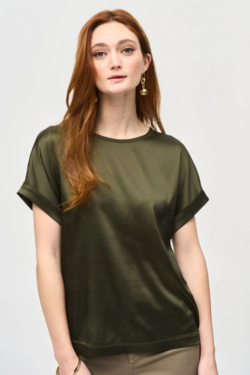 Joseph Ribkoff Satin Front Round Neck Short Sleeve Top 243912