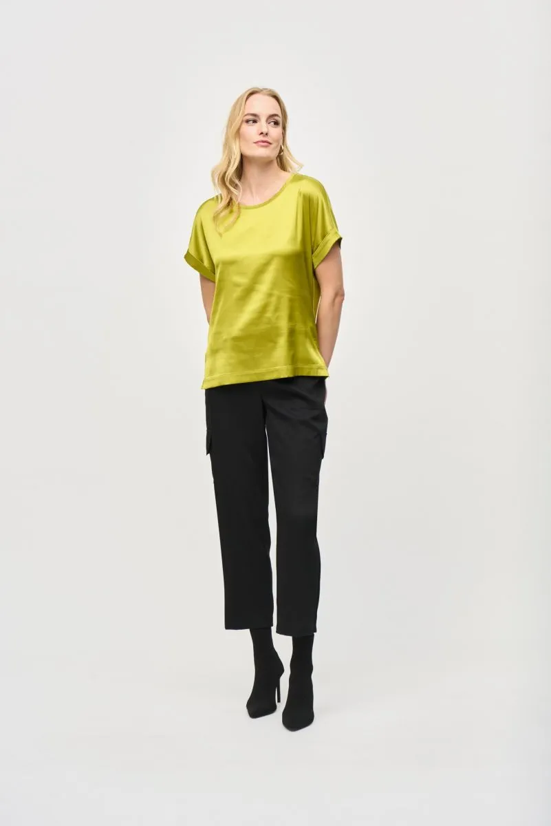 Joseph Ribkoff Satin Front Round Neck Short Sleeve Top 243912