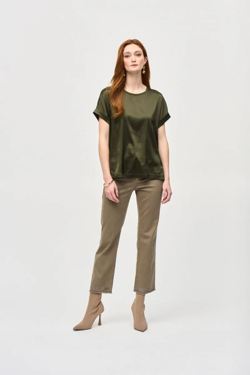 Joseph Ribkoff Satin Front Round Neck Short Sleeve Top 243912