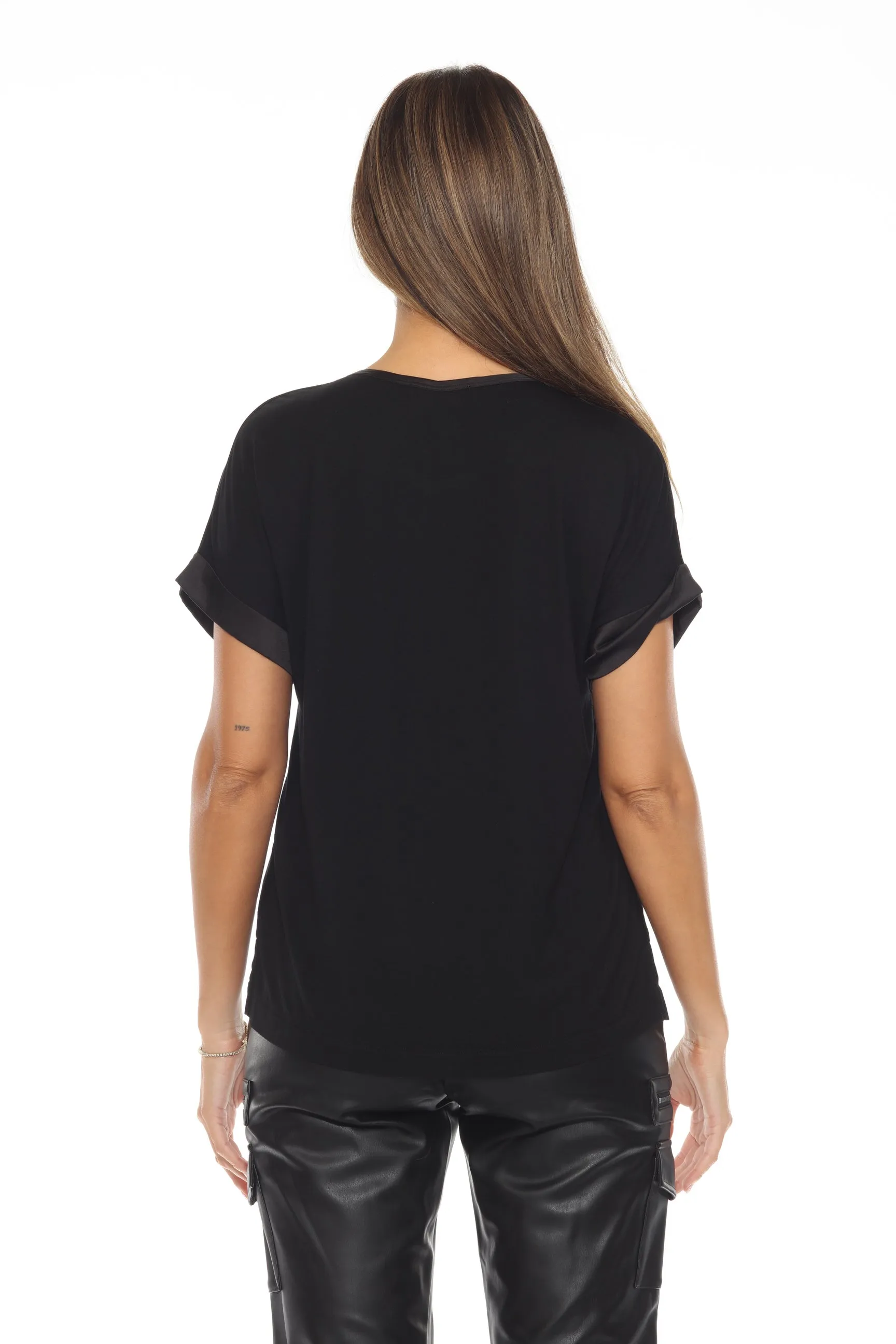 Joseph Ribkoff Satin Front Round Neck Short Sleeve Top 243912