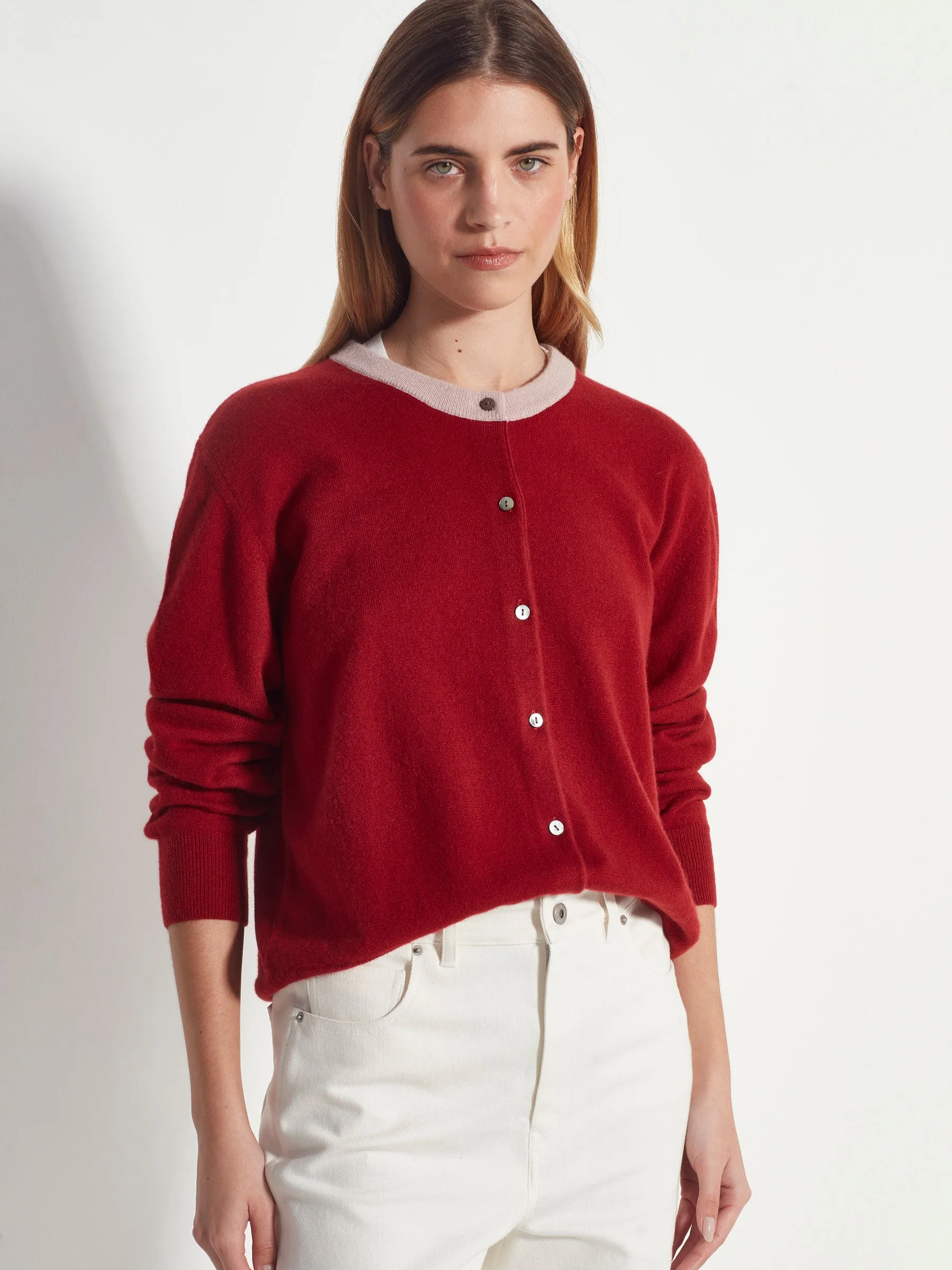 Juliette Hogan Contrast Twin Cardi Cashmere - Macaroon