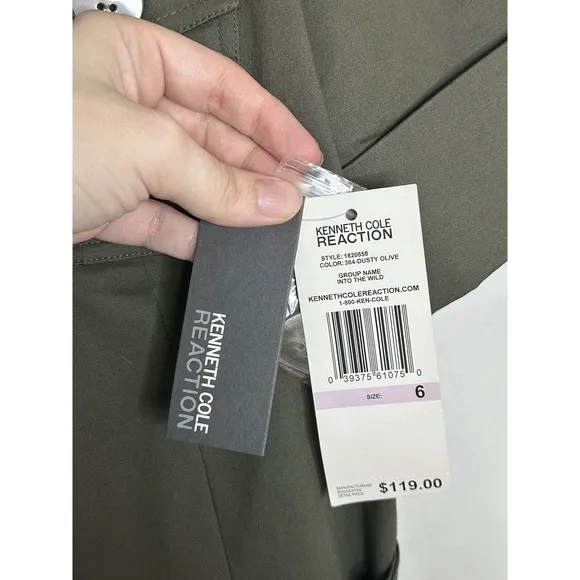 Kenneth Cole Reaction Olive Green Short Sleeve Cargo Button Vest Size 6 New