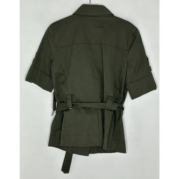 Kenneth Cole Reaction Olive Green Short Sleeve Cargo Button Vest Size 6 New