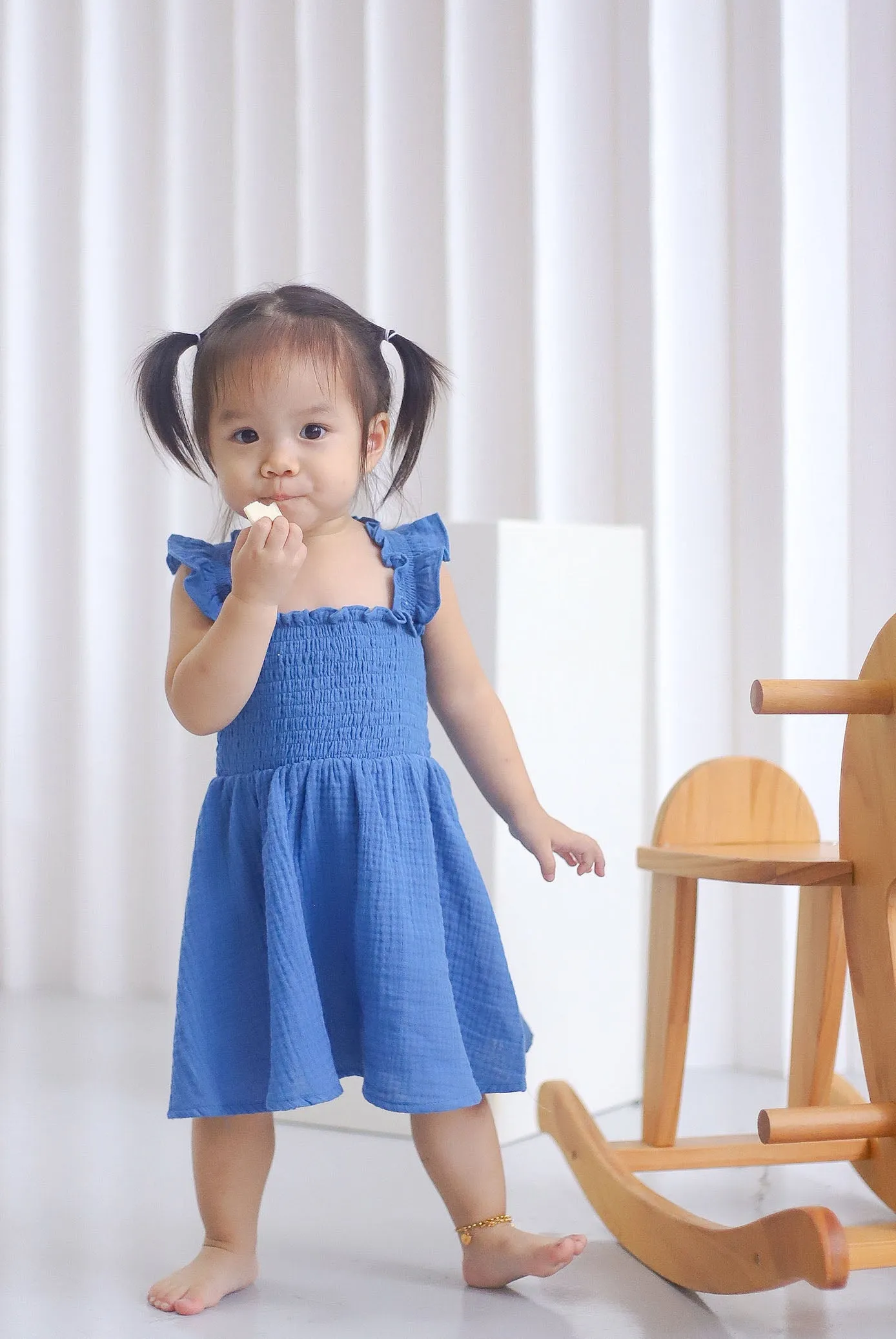 *KIDS* Bliss Ruffle Strap Smock Dress In Cobalt Blue