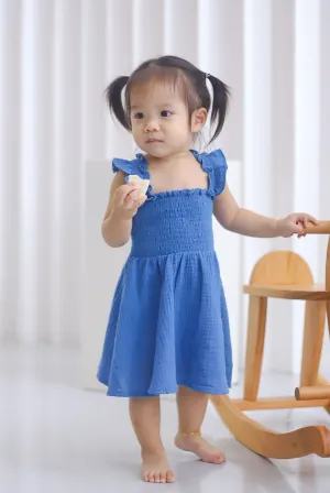 *KIDS* Bliss Ruffle Strap Smock Dress In Cobalt Blue