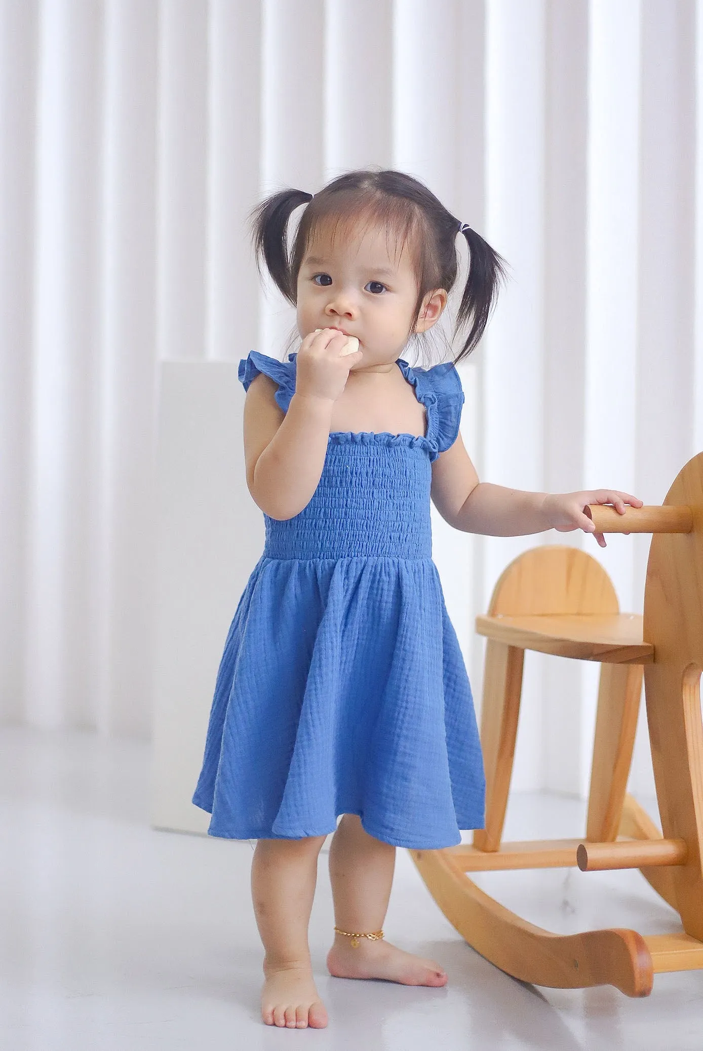 *KIDS* Bliss Ruffle Strap Smock Dress In Cobalt Blue