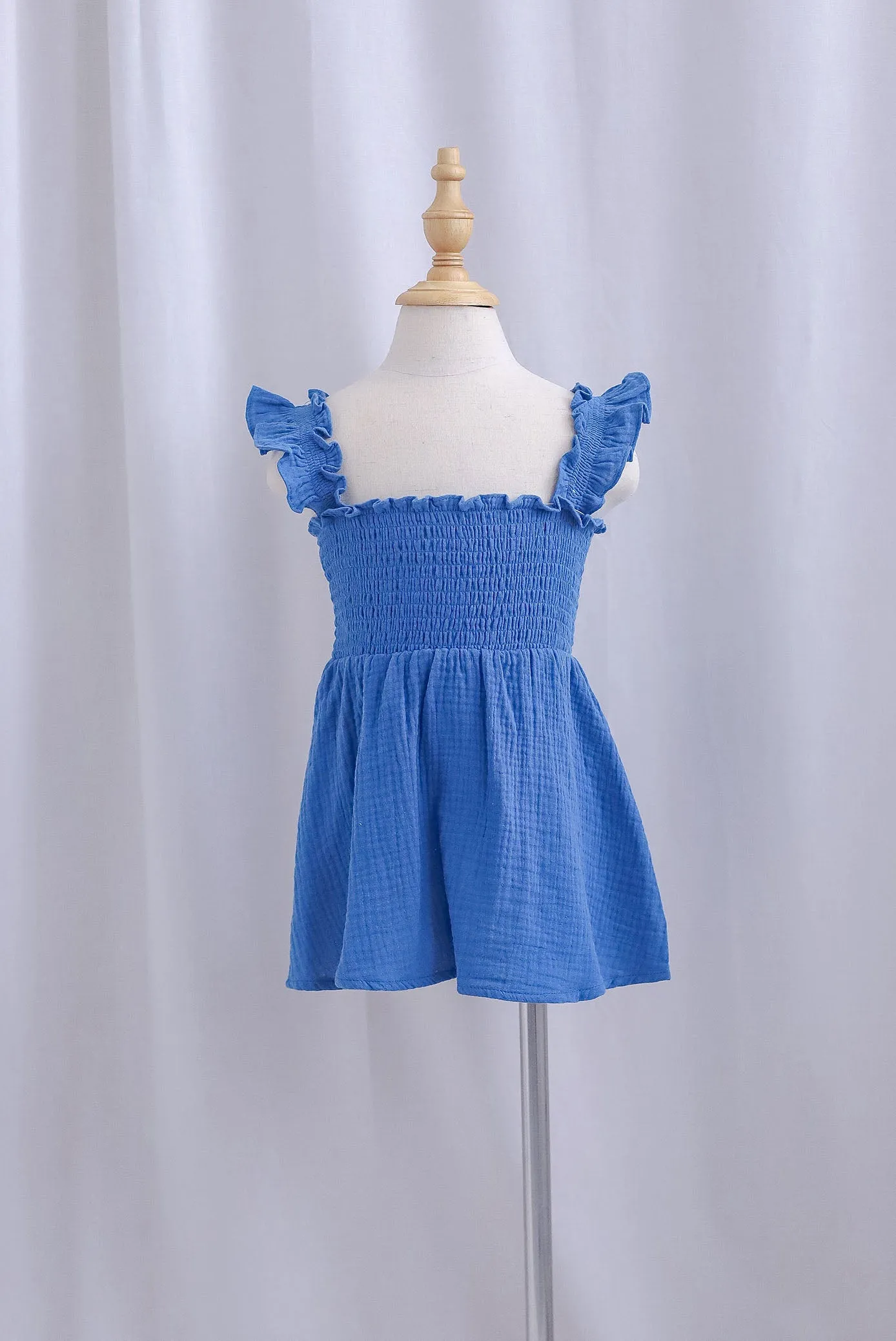 *KIDS* Bliss Ruffle Strap Smock Dress In Cobalt Blue