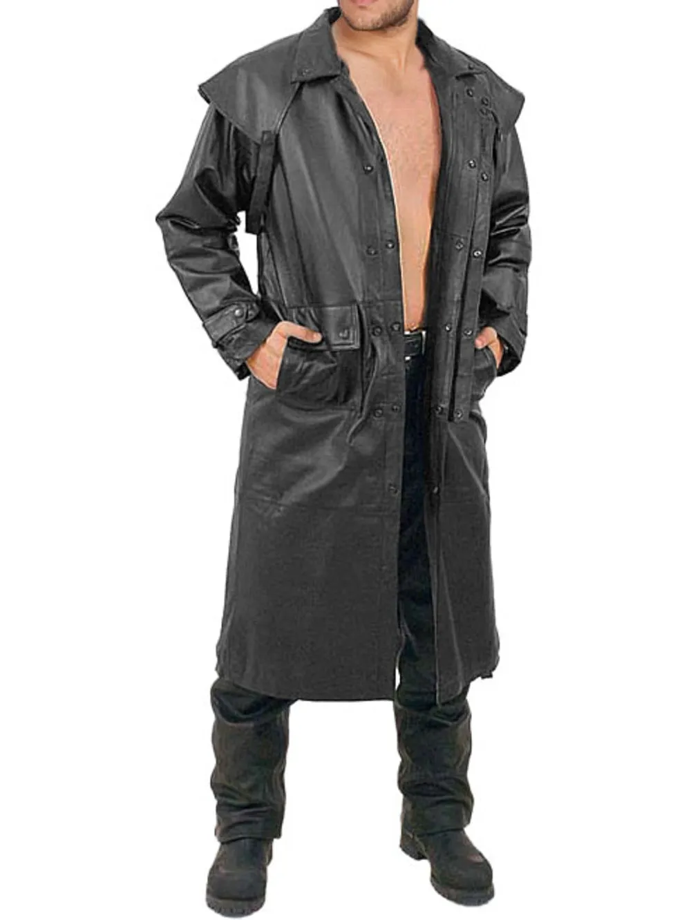 Knee Length Cape Leather Coat for Men