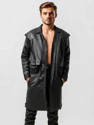 Knee Length Cape Leather Coat for Men