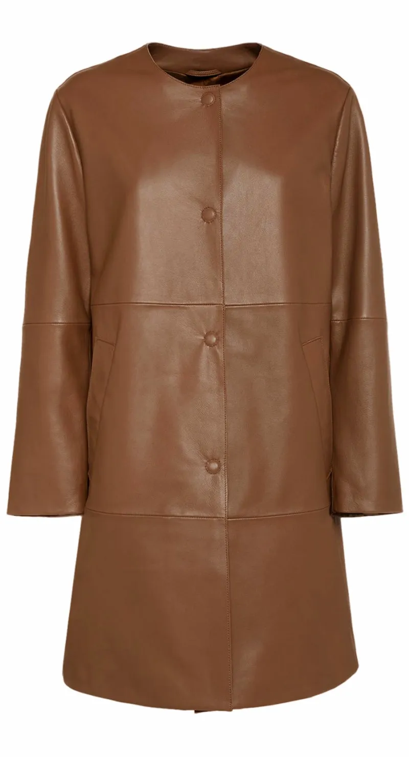 Knee-Length Leather Lambskin Coat