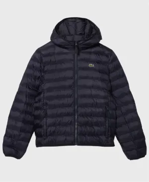 Lacoste BH0539 Quilted Hooded Puffer Jacket Navy Blue