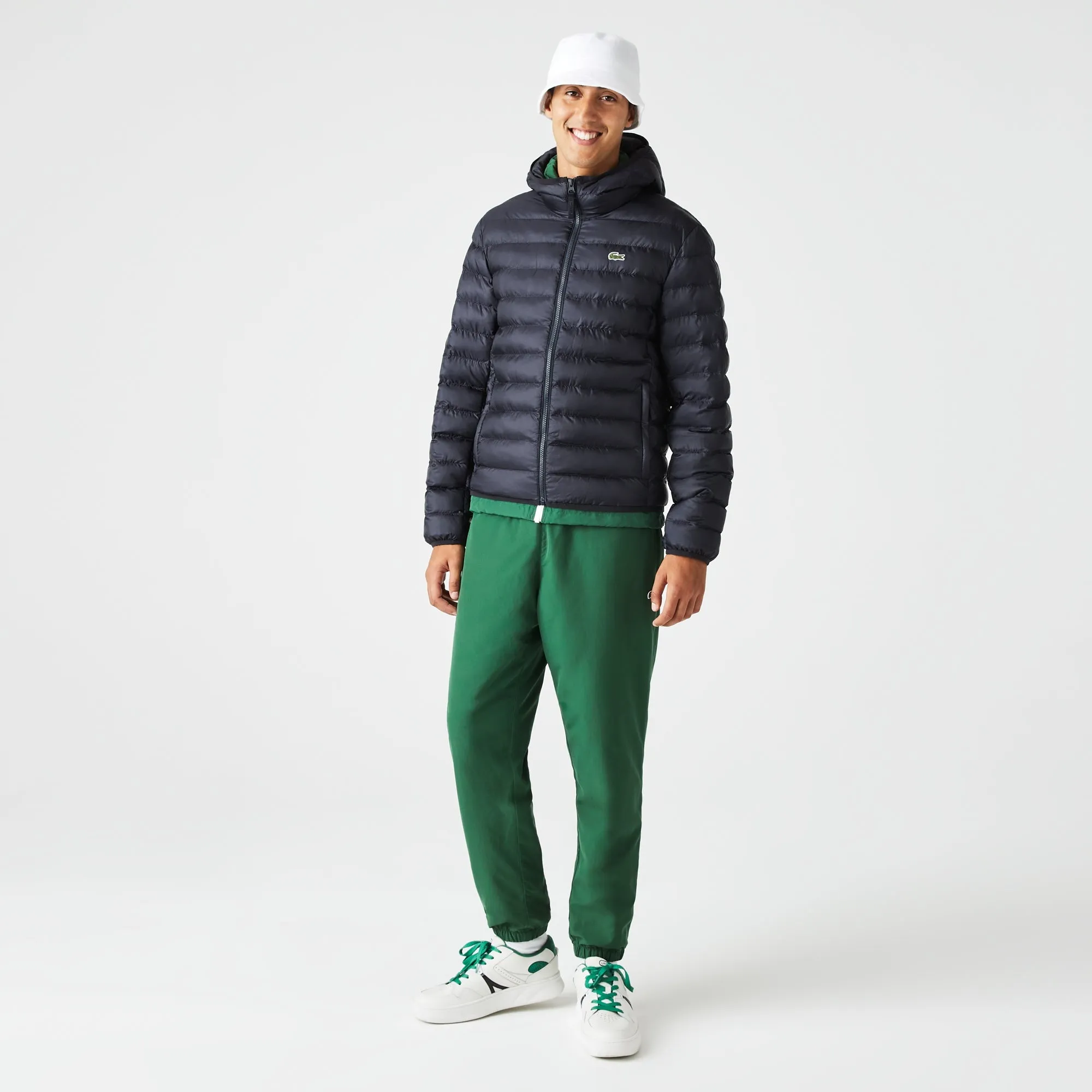 Lacoste BH0539 Quilted Hooded Puffer Jacket Navy Blue