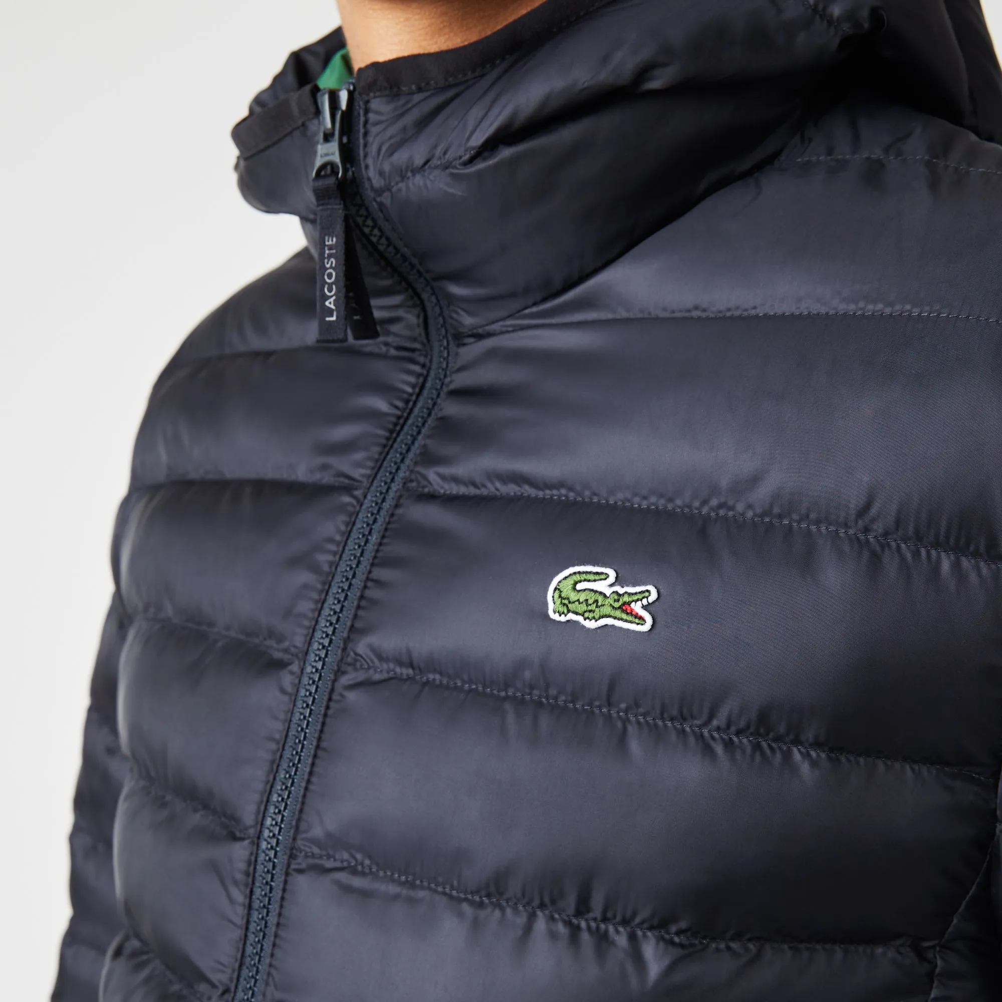 Lacoste BH0539 Quilted Hooded Puffer Jacket Navy Blue