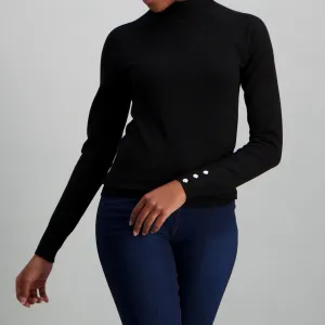 Ladies-Long Sleeve Raglan Turtle Neck Pull Over Black