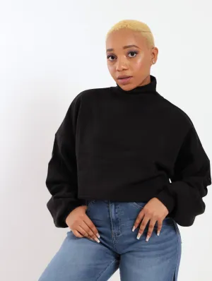 Ladies Pleat Raglan Sleeve Pullover - Black