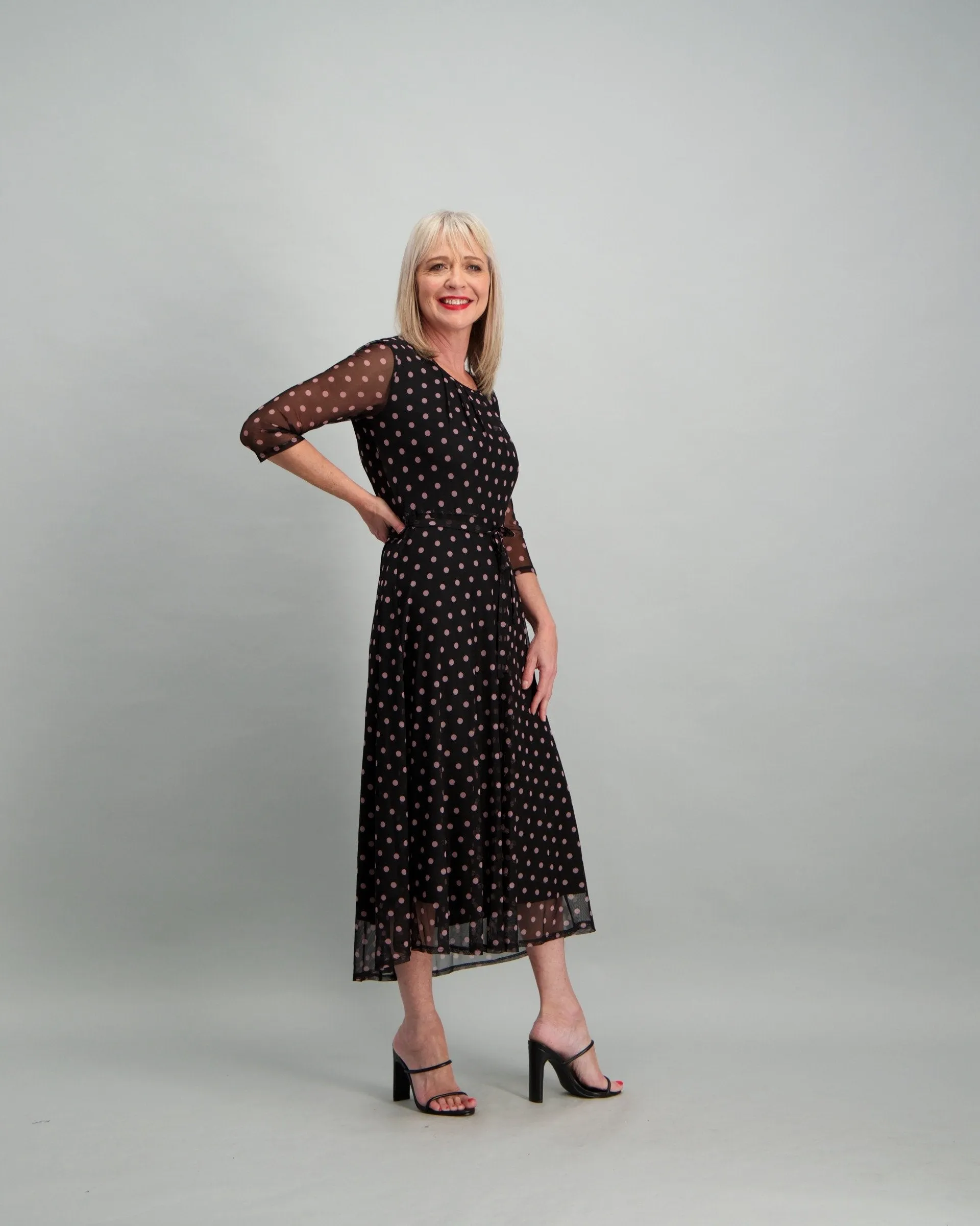 Ladies Spot Mesh Maxi Dress - Black