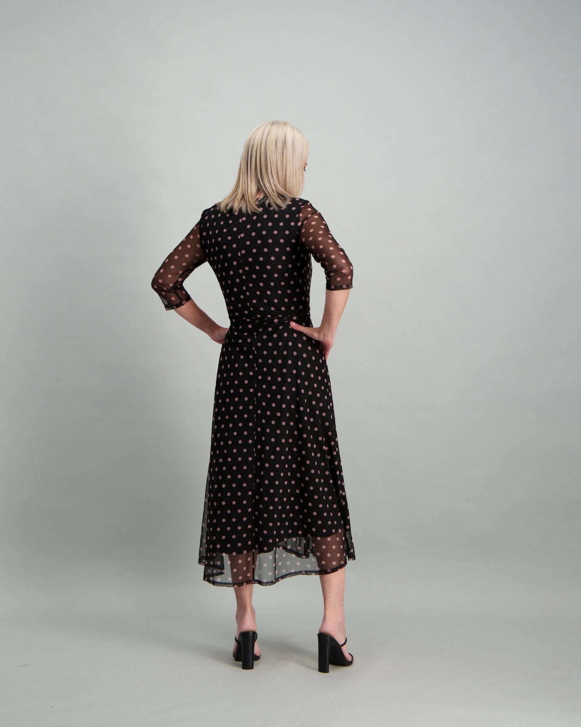 Ladies Spot Mesh Maxi Dress - Black
