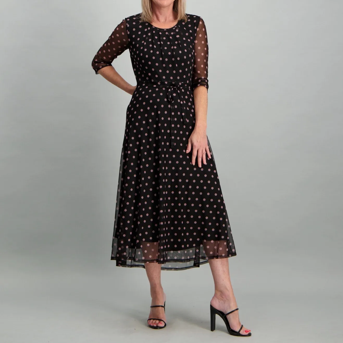 Ladies Spot Mesh Maxi Dress - Black