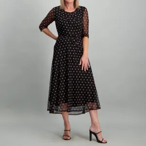 Ladies Spot Mesh Maxi Dress - Black