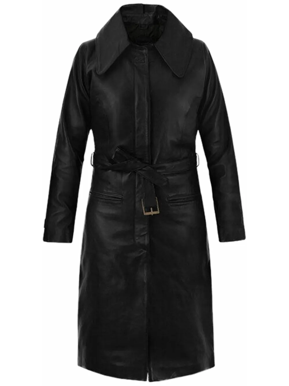 Lambskin Leather Coat with Tabbed Cuffs for Women
