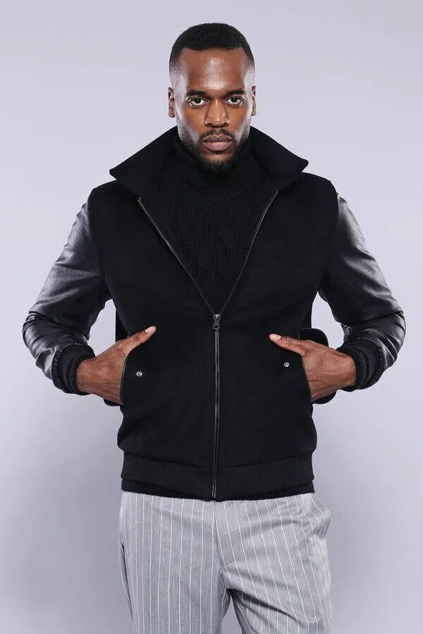 Leather Sleeve Black Cachet Coat | Wessi
