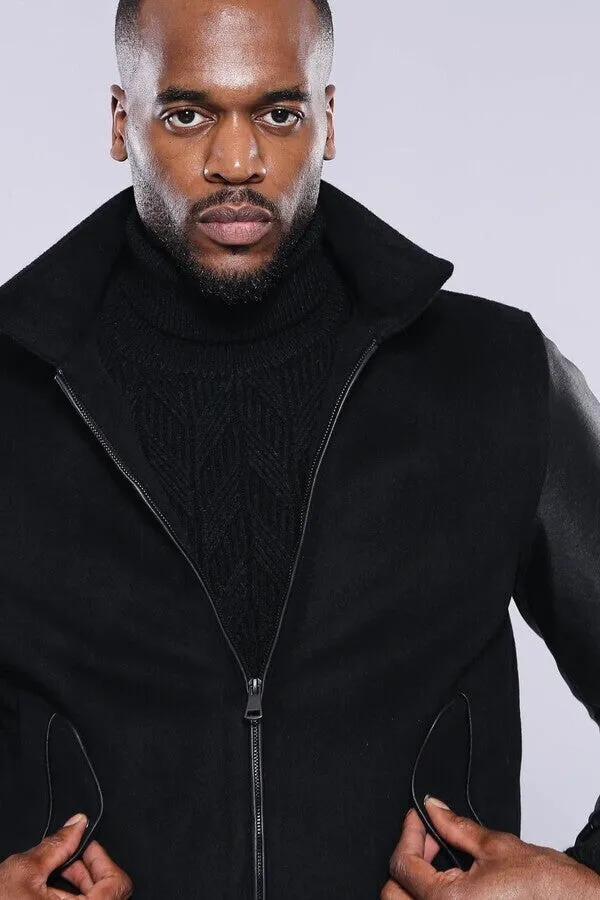 Leather Sleeve Black Cachet Coat | Wessi
