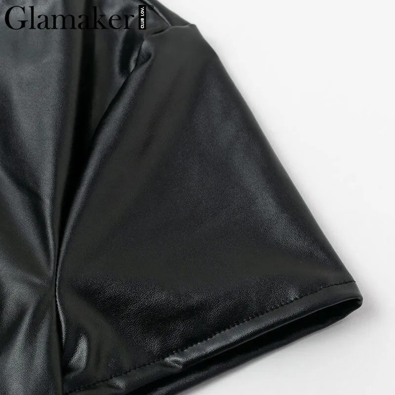 Leather V Neck Sexy Bodycon Dress