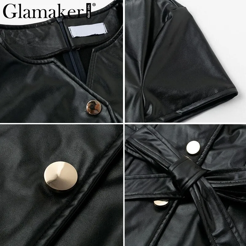 Leather V Neck Sexy Bodycon Dress
