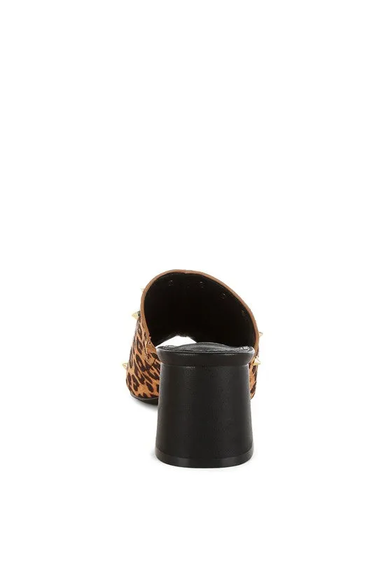 Leopard Print Studded Mule Heels