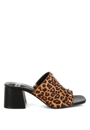 Leopard Print Studded Mule Heels