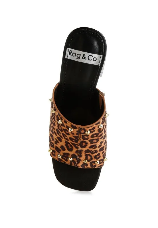 Leopard Print Studded Mule Heels