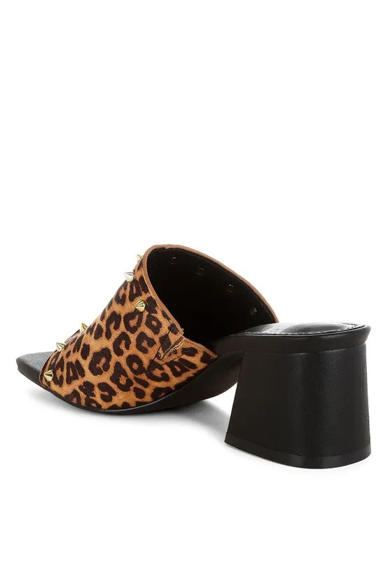 Leopard Print Studded Mule Heels
