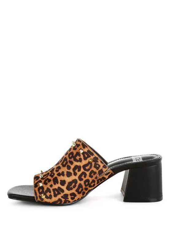 Leopard Print Studded Mule Heels