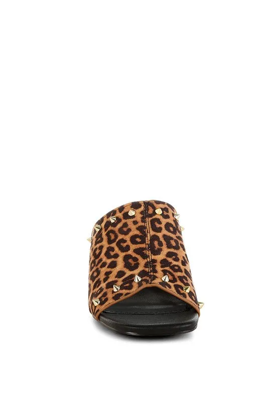 Leopard Print Studded Mule Heels