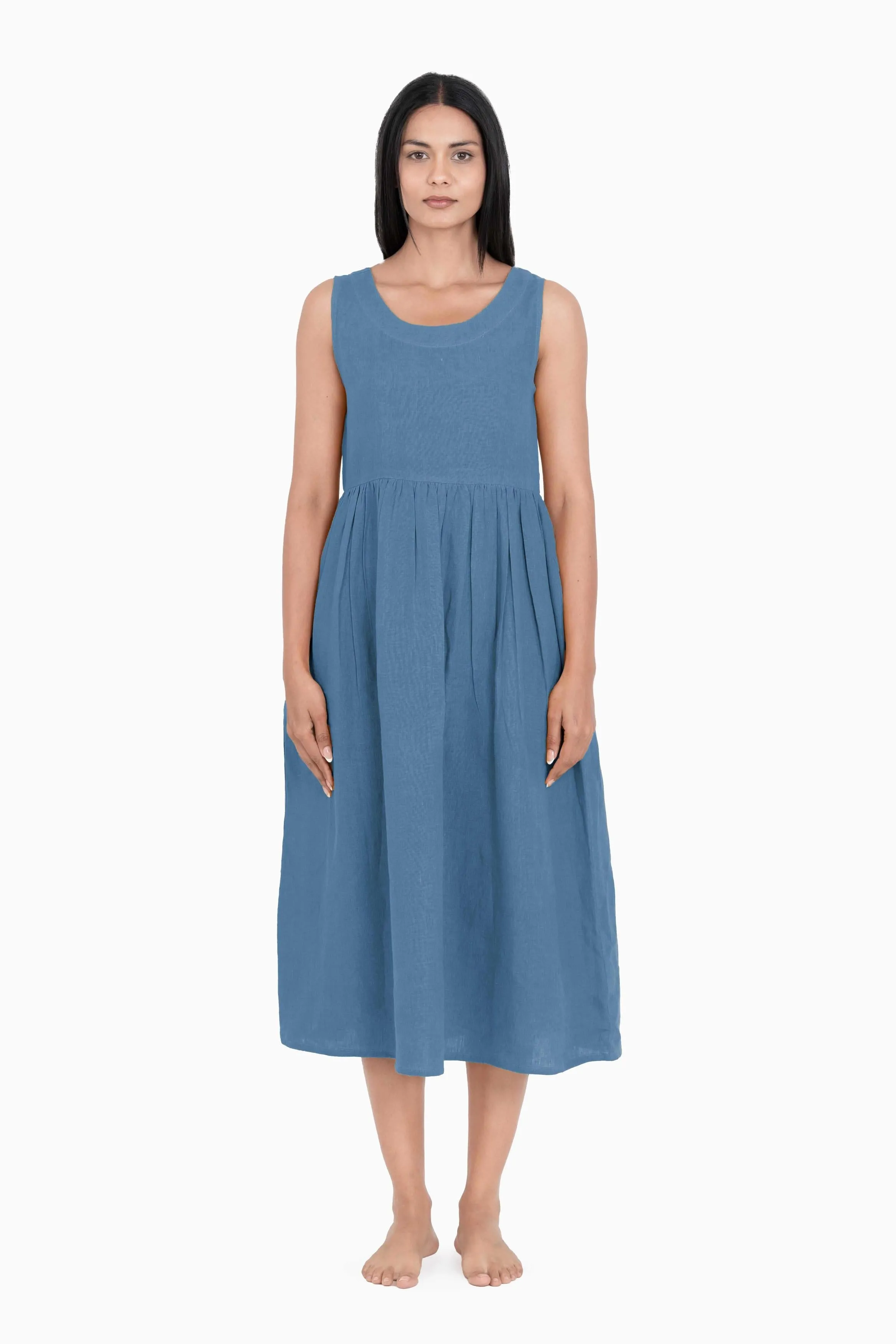 Linen Achill Dress-Pacific Blue